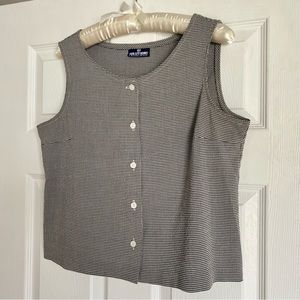Vintage Size Medium Button Down Tank Top Black and White Gingham